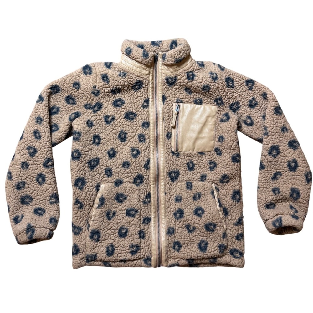 Abercrombie & Fitch Leopard Sherpa Fleece Jacket Tan Black Zip Up Womens Medium